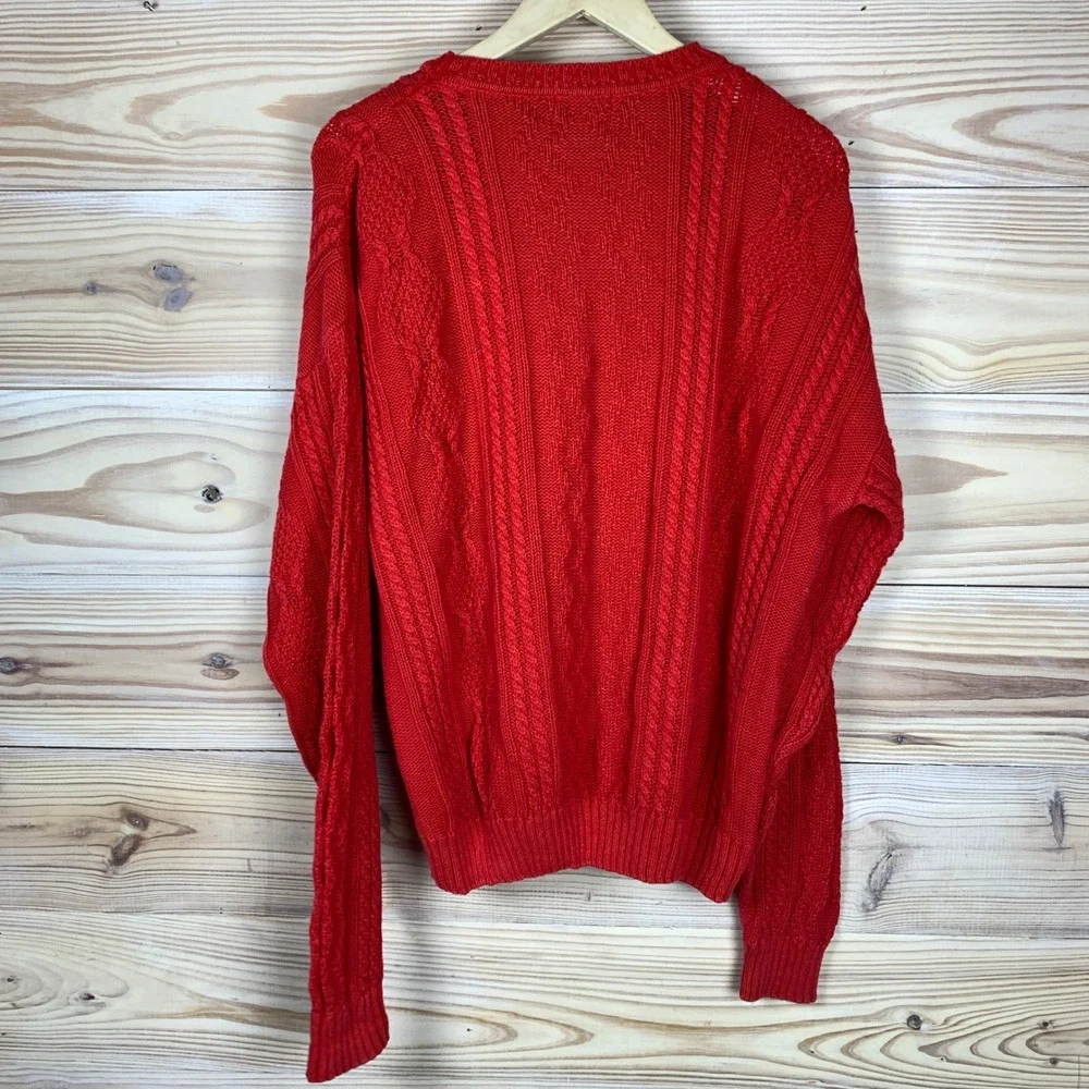 Vtg Woolrich Sweater Mens Large Red Cable Knit Ramie Cotton 80s 90s Preppy‎